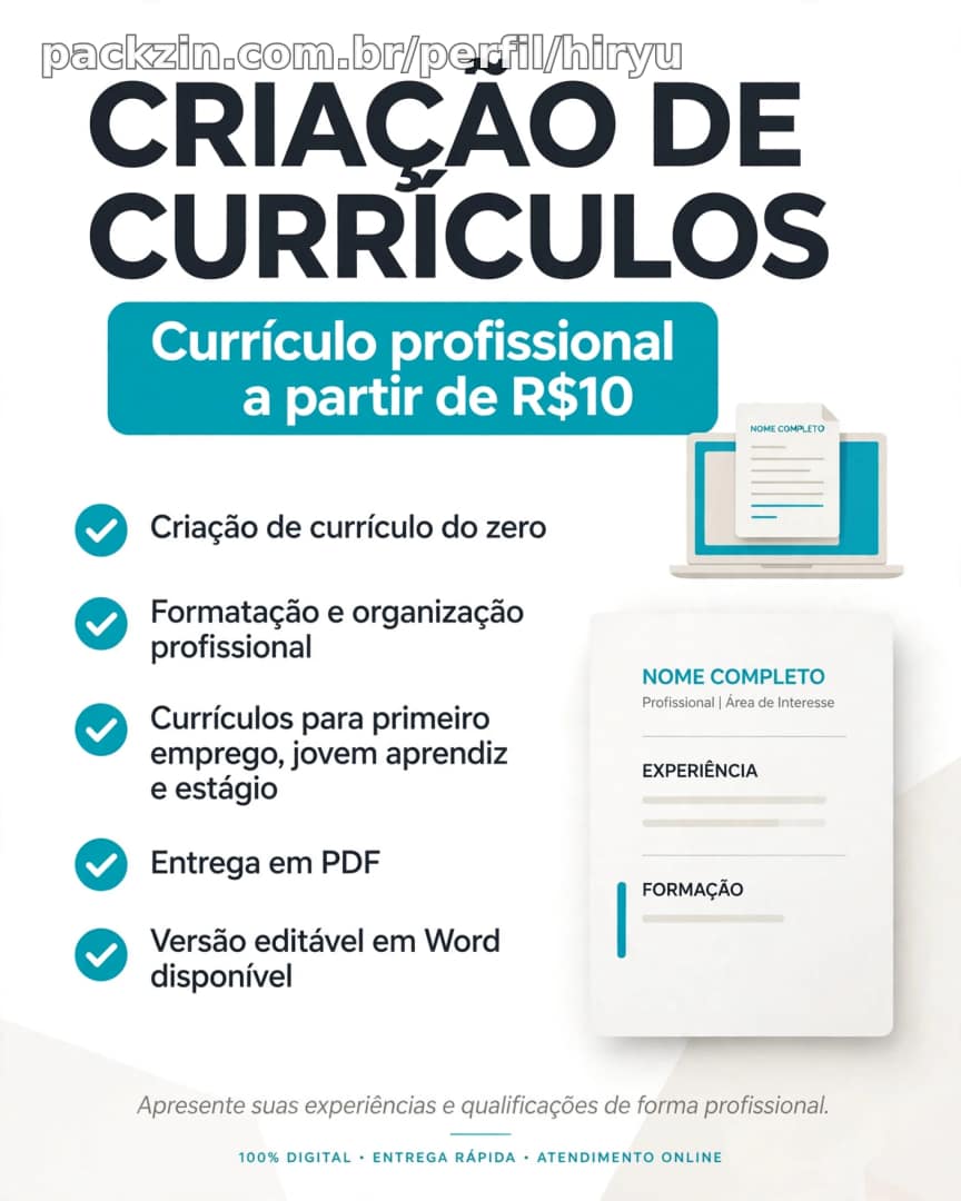 Imagem do pack Criação e Formatação de Currículo Profissional
