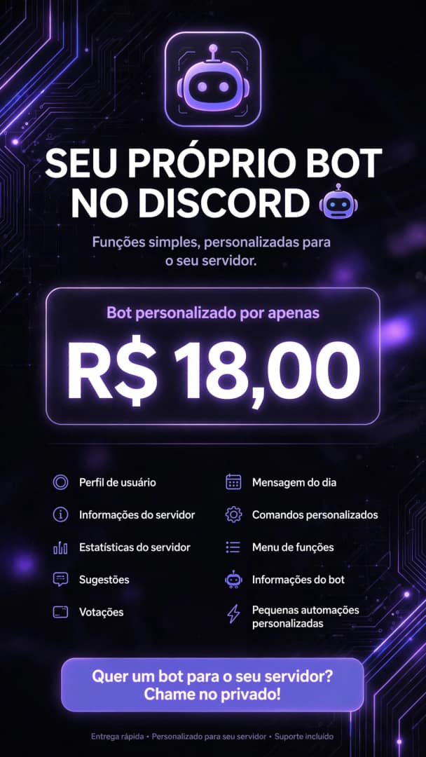 Imagem do pack 🤖 Bot Discord Personalizado por R$18