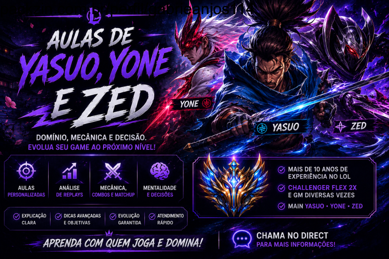 Imagem do serviço Te ensino a jogar de Yasuo, Yone ou Zed