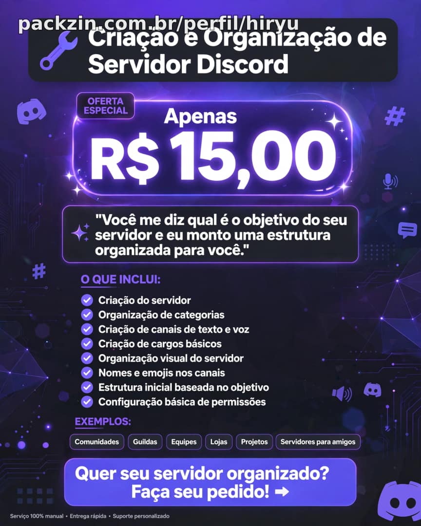 🛠️ Criação e Organização de Servidor Discord — R$15