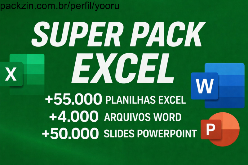 Imagem do pack Pack Excel 55 Mil Planilhas + Word + PowerPoint + 2 Brindes
